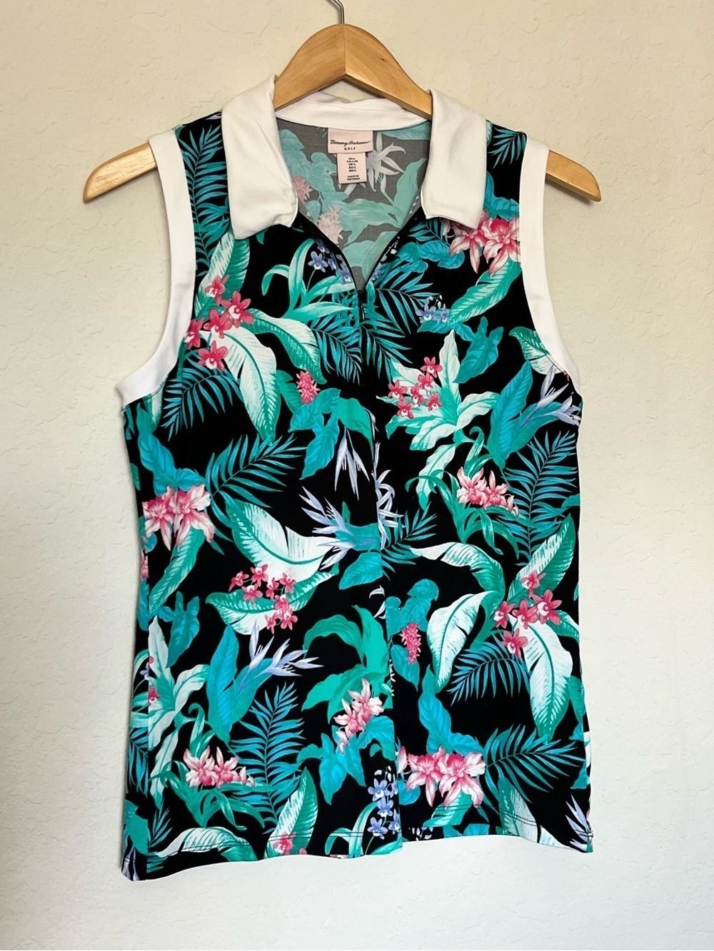 Tommy Bahama Golf Tropical Orchid Sleeveless Quarter Zip Polo L Preppy Resort